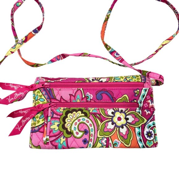 Vera Bradley Strap Wallet Pink Multicolor Quilted Cotton Crossbody Bag New With - Picture 3 of 7